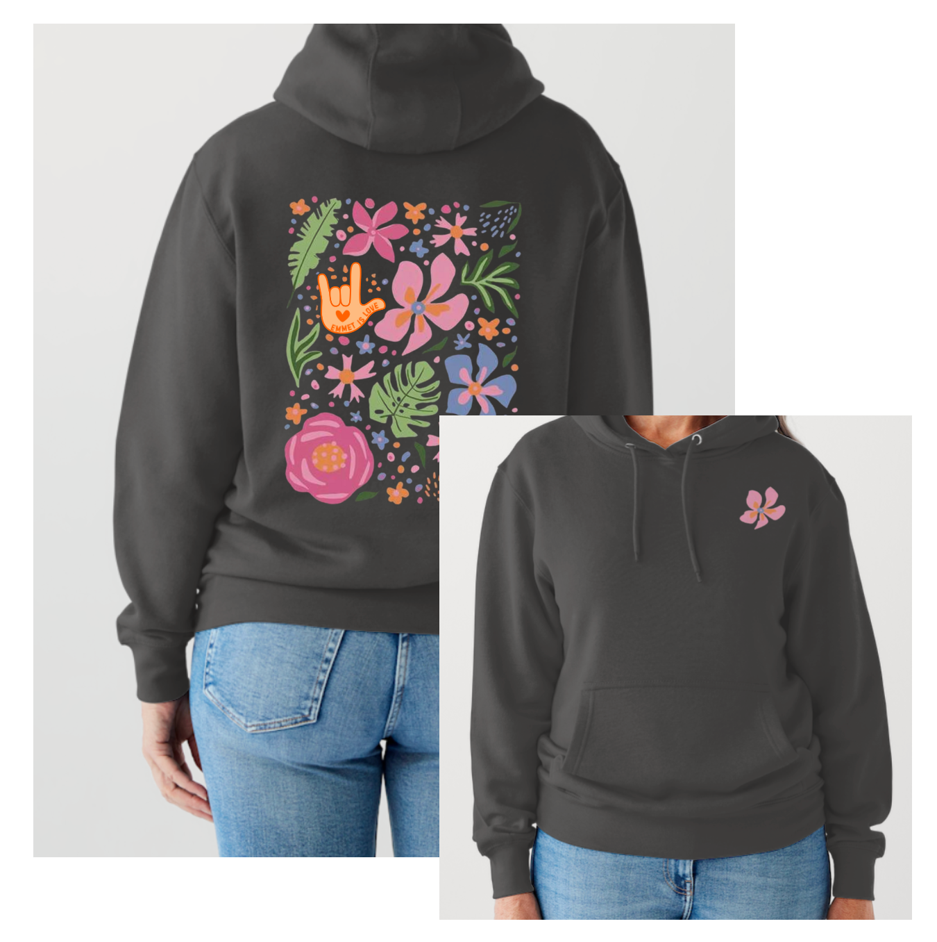 Emmet Is Love “Enough” Floral Graphic Hoodie